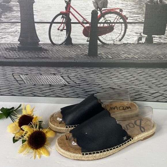 SAM EDELMAN Womens Black Padded Goring Andy Open Toe Slip‎ On Leather Espadrille - Picture 2 of 11